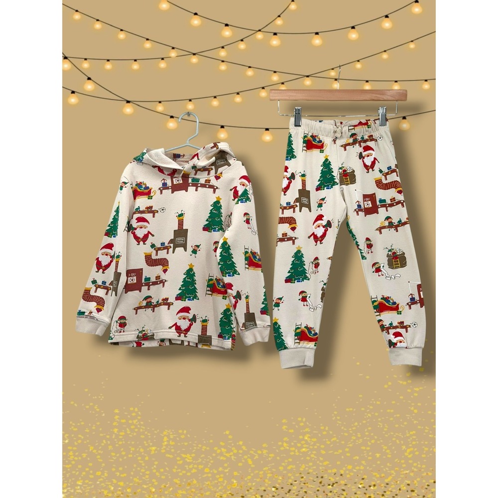 H&M Santa Workshop Fleece Hoodie and Joggers Set Cream Kids 5T/6T